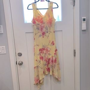 NEW!  K & Company Sundress Sleeveless Fully Lined Yellow Chiffon Floral Size 16